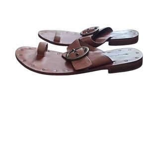 Vintage Foundry Co Women's Size 7 Brown Leather Buckle Toe Slides